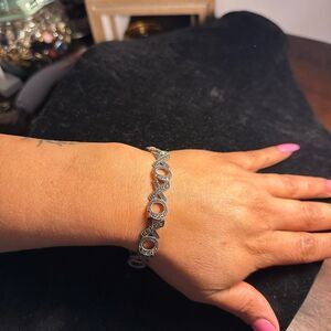 Vintage 925 Sterling Silver Handmade XOXO Bracelet X's and O's Marcasite Design